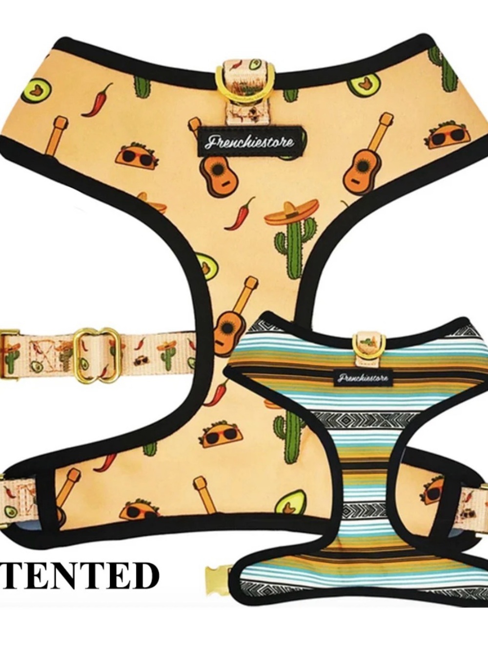 Frenchi Yellow Cactus & Guitar Pattern Reversible Harness